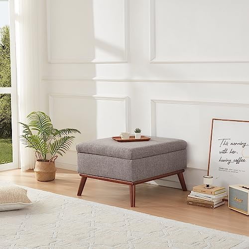 Beige Ottoman Coffee Table with Lid Lifting and Wooden Legs B51697
