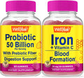 Probiotics 50B+ Prebiotics Iron Vitamin C Gummies Bundle Gluten Free GMO Free Chewable Gummy Vitamin Supplement W822299