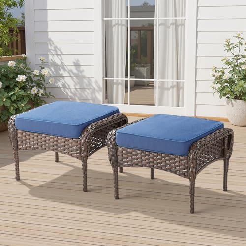 7 Pieces Wicker Outdoor Furniture Set with Swivel Chairs and Ottomans L180
