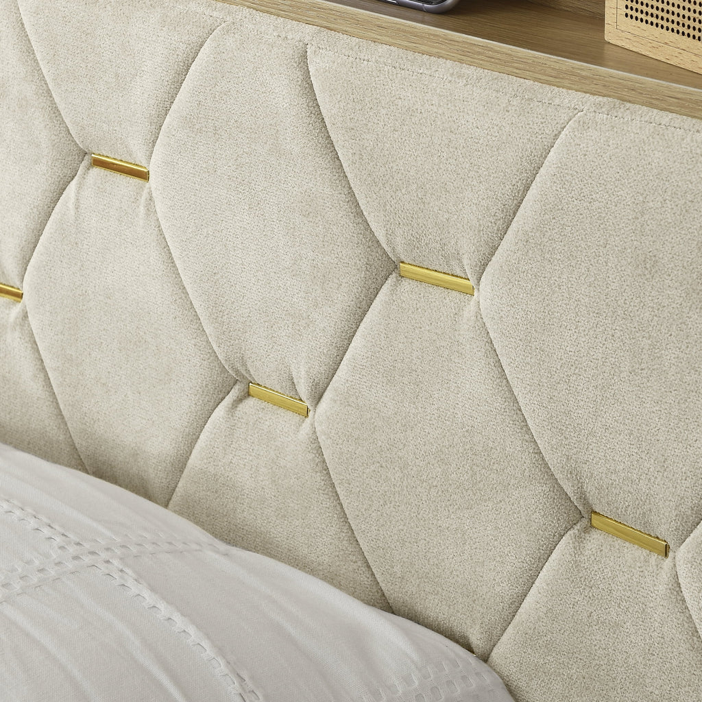 Upholstered Bed 160 x 200 cm with USB and Storage Headboard D1276