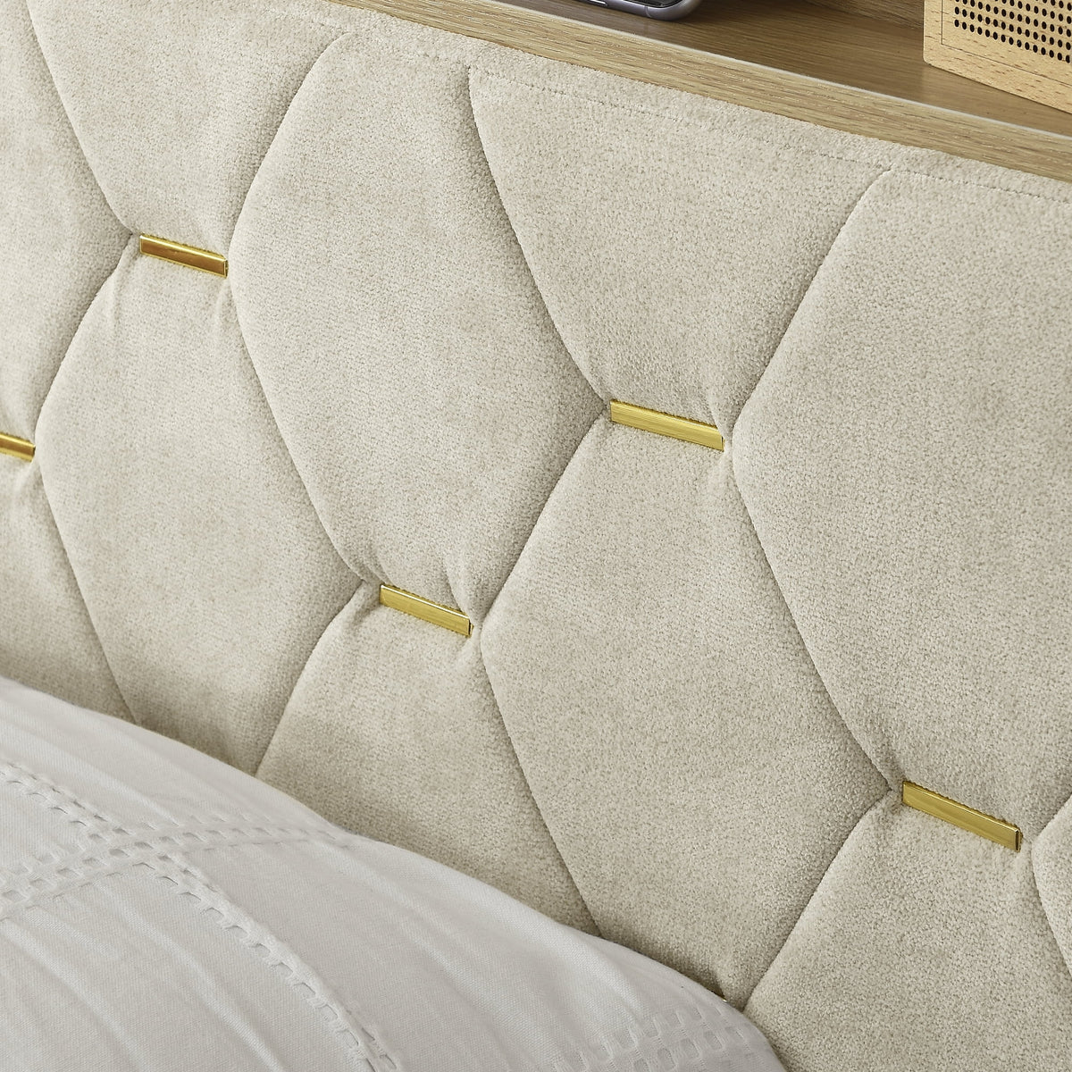 Upholstered Bed 160 x 200 cm with USB and Storage Headboard D1276