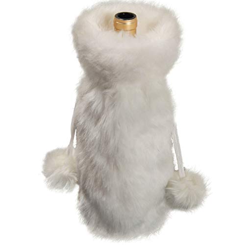 White Faux Fur Drawstring Wine Bottle Cover Bag M6018