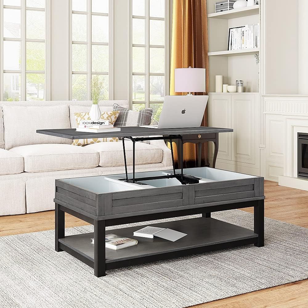 Gray Wood Coffee Table with Drawer and Storage Shelf H991432