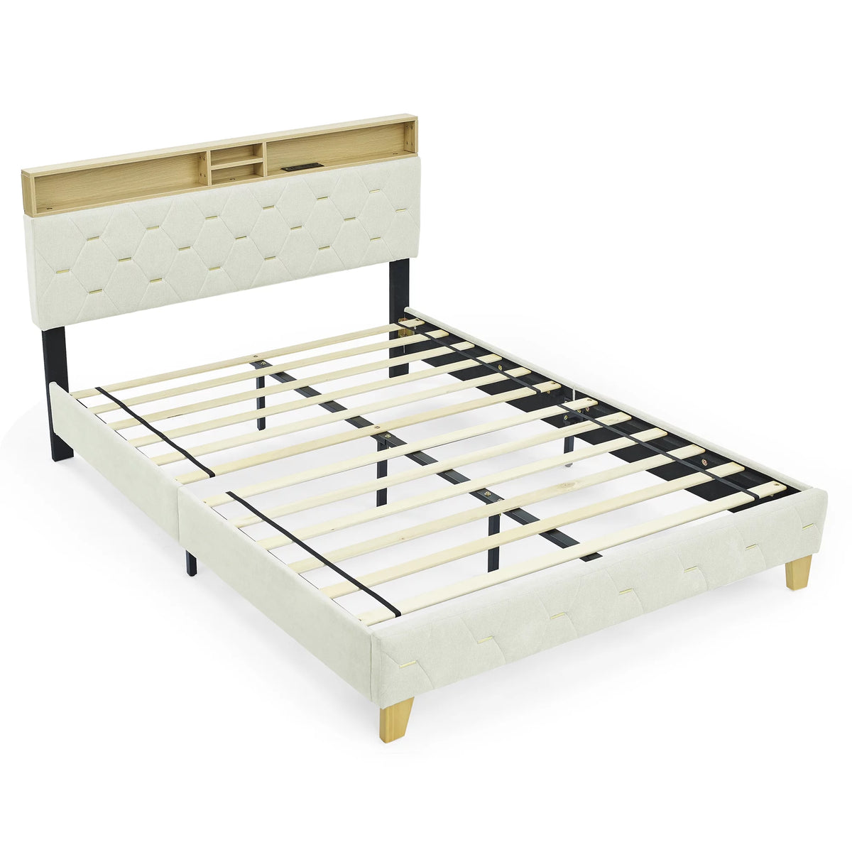 Upholstered Bed 160 x 200 cm with USB and Storage Headboard D1276