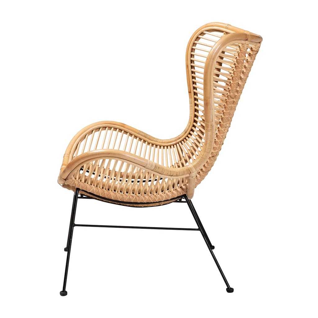 Natural Brown Rattan and Black Metal Accent Chair U7423