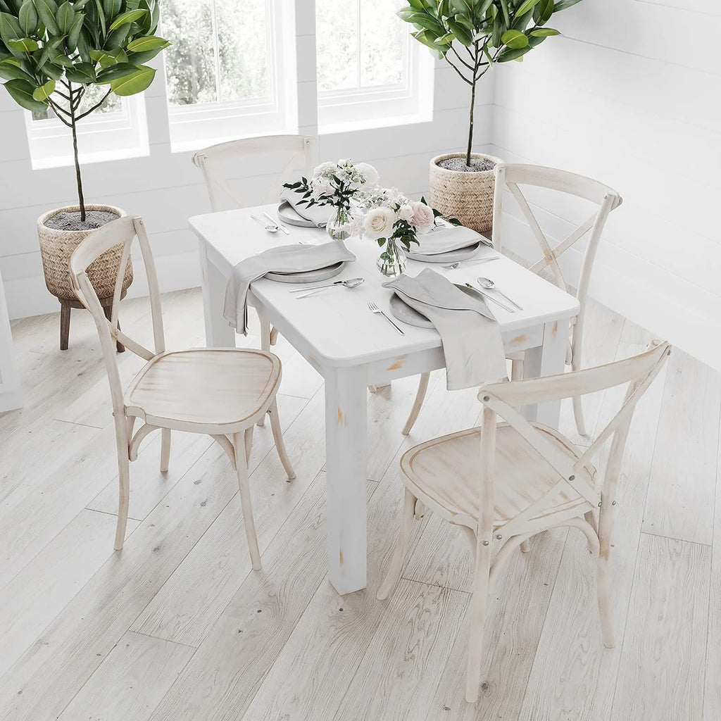 46" X 30" Rectangular Antique Rustic White Solid Pine Dining Table Q58488