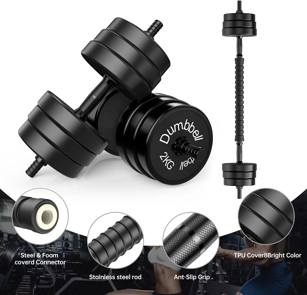Adjustable Dumbbell Barbell 2 in 1, 22lbs H854299