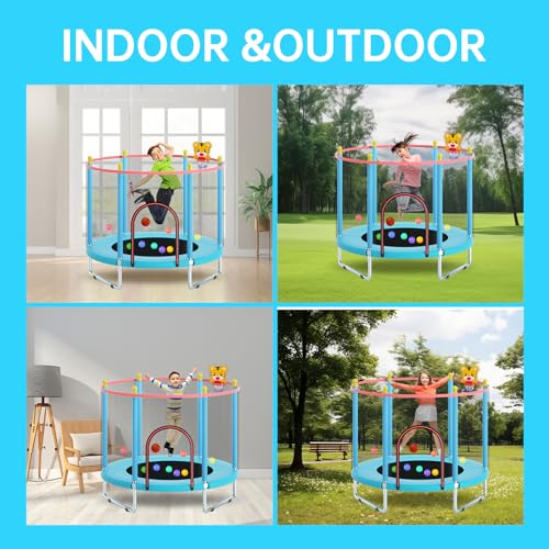 55" Trampoline with Safety Enclosure Net and Basketball Hoop E4034