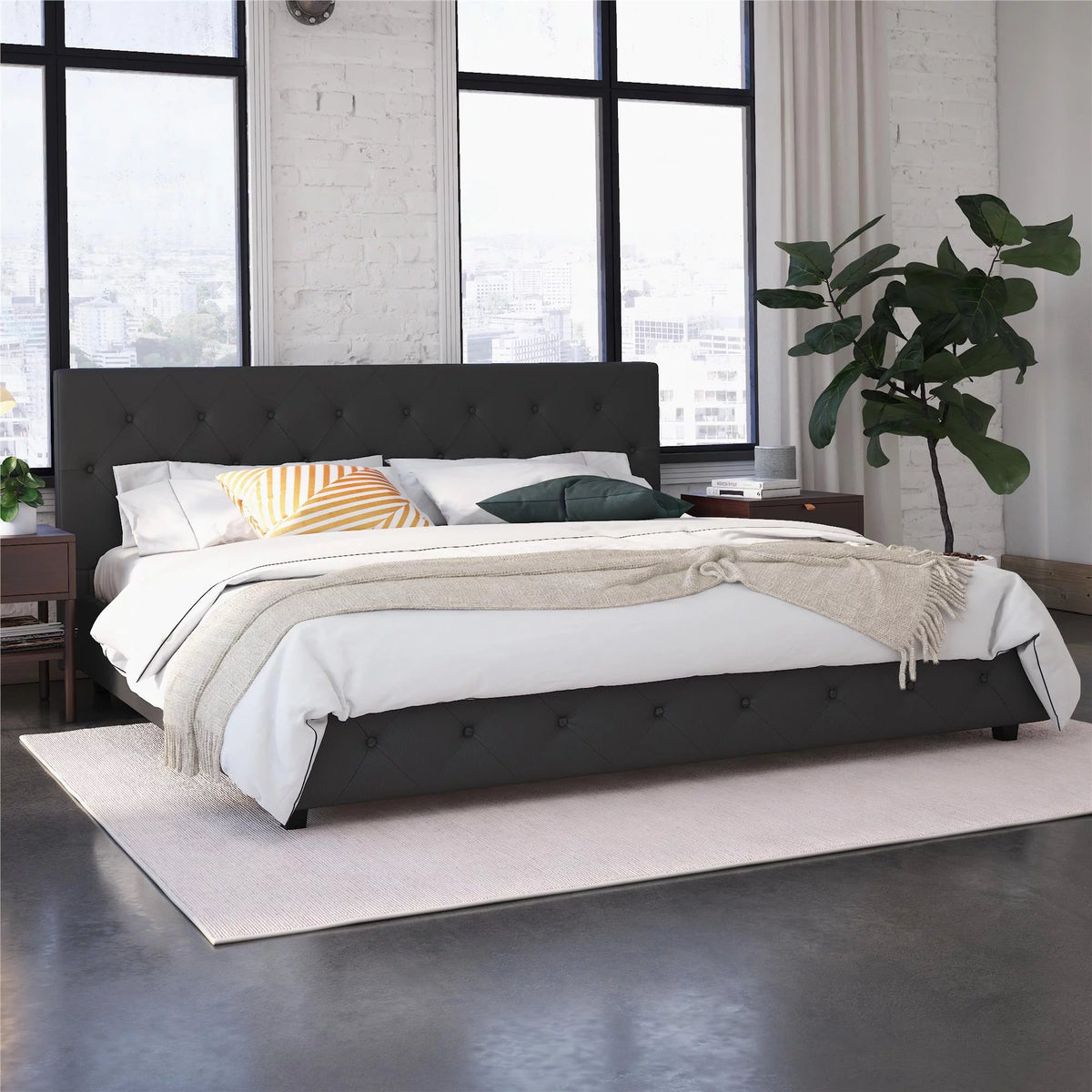 Queen Camel Faux Leather Upholstered Platform Bed R689