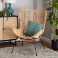 Natural Brown Rattan and Black Metal Accent Chair U7423