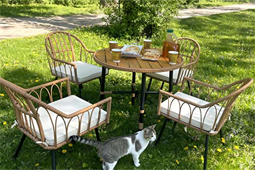 5 Pieces Wicker Patio Dining Table Chair Set with Umbrella Hole E23452