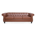 Brown PU Rolled Arm Chesterfield Three Seater Sofa L358710