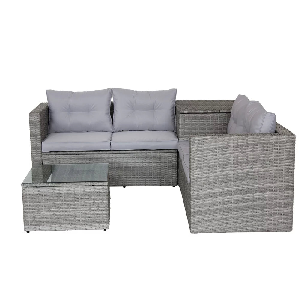 4 Pieces All Weather Wicker Rattan Patio Sectional Sofa Set with Storage Box & Ottoman, Gray G5783