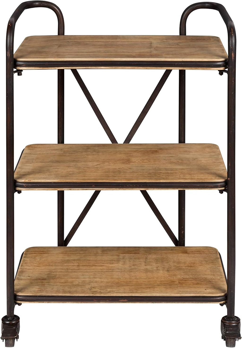Wood and Metal 3 Tiered Rolling Bar Cart M416672