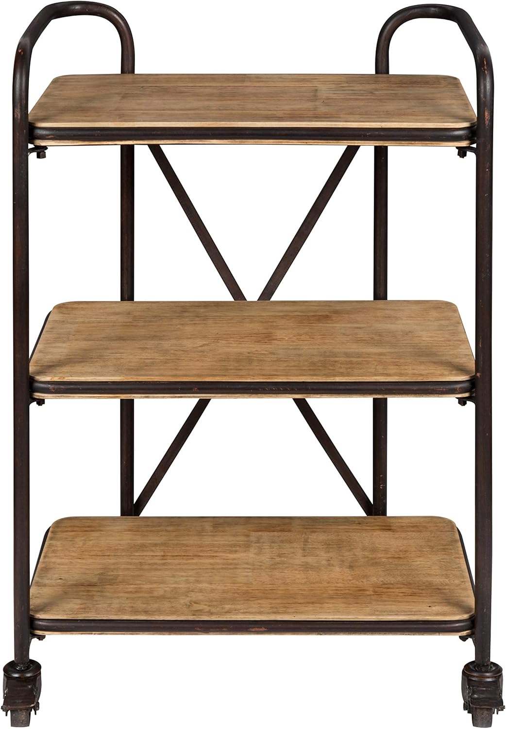 Wood and Metal 3 Tiered Rolling Bar Cart M416672