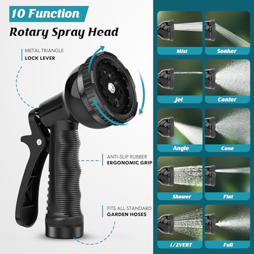 100ft Flexible Kink Free Garden Hose with 10 Function Nozzle Q1536