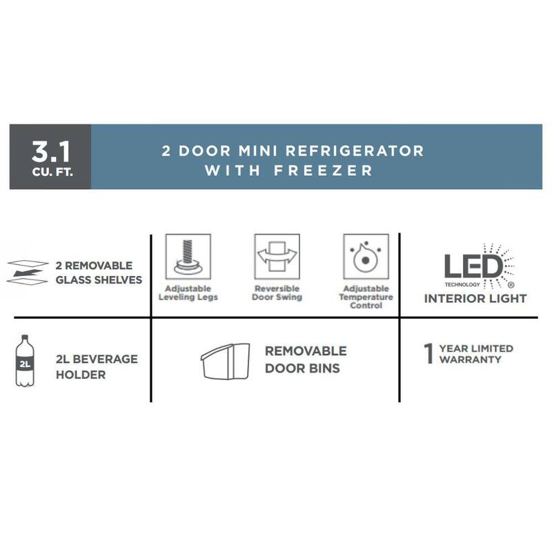 White 2-Door Mini Refrigerator with Freezer B2153