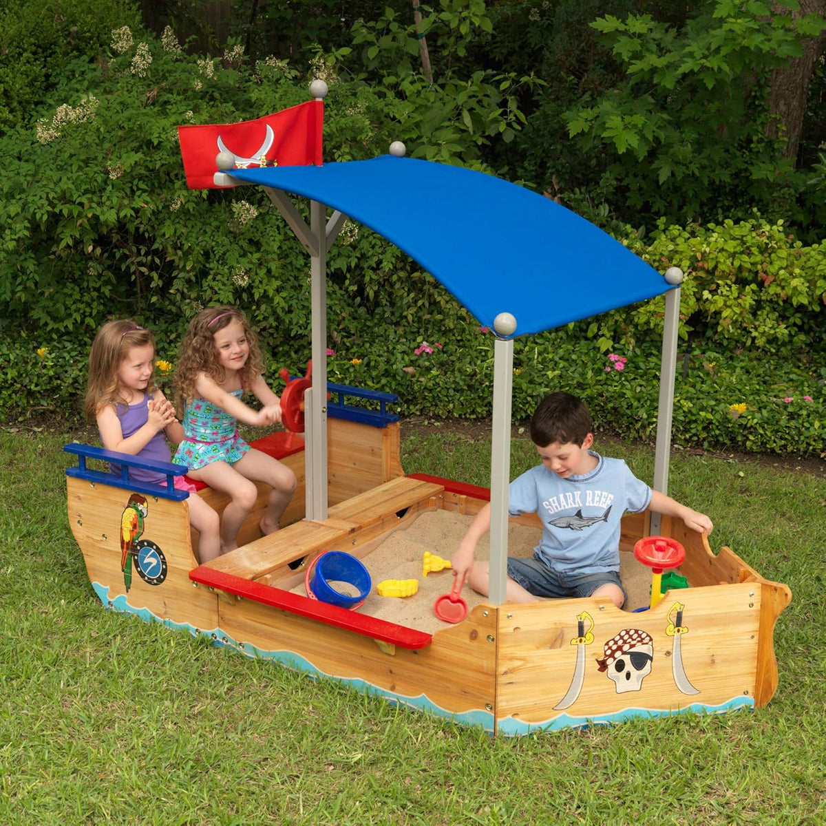 Wooden Pirate Sandbox with Canopy E2743
