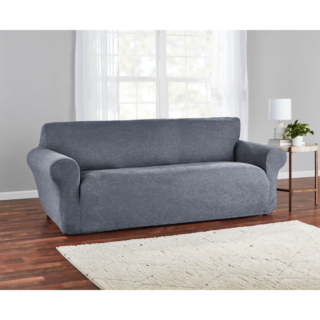 Blue Chenille Stretch-to-Fit Sofa Slipcover I892