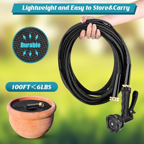 100ft Flexible Kink Free Garden Hose with 10 Function Nozzle Q1536