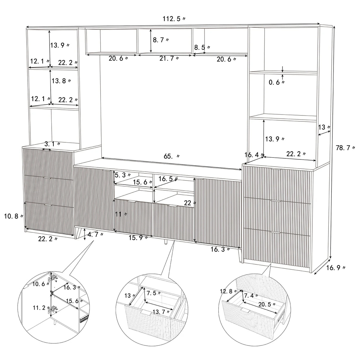 Modern TV Stand with 13 Shelves, 8 Drawers and 2 Cabinets M825