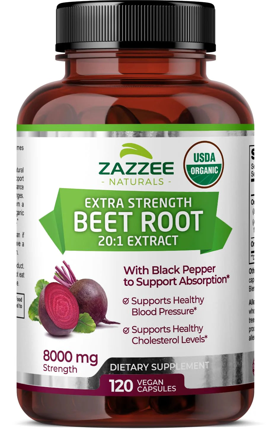 USDA Organic Beet Root 8000 mg 20:1 Extract 120 Vegan Capsules B3236