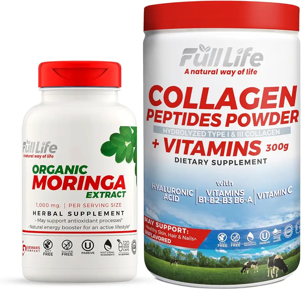 Collagen Peptides Powder and Moringa Oleifera Capsules Dietary Supplements N197107