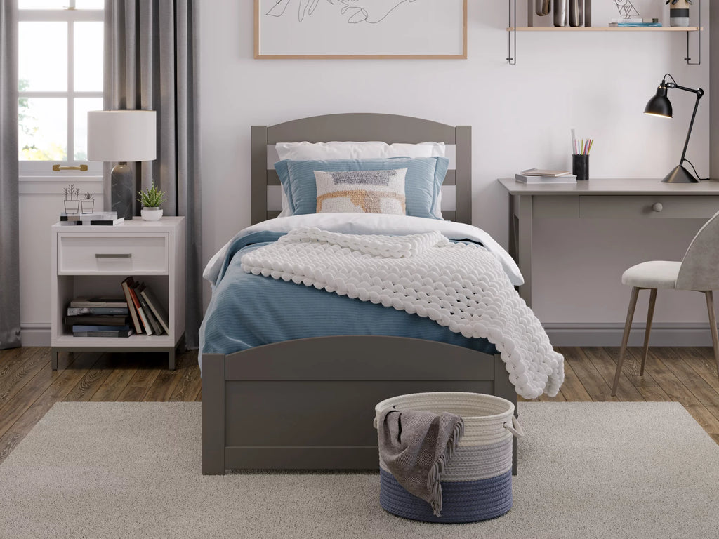 14" Twin XL Grey Wood Platform Bed Frame with Headboard and Footboard Z672