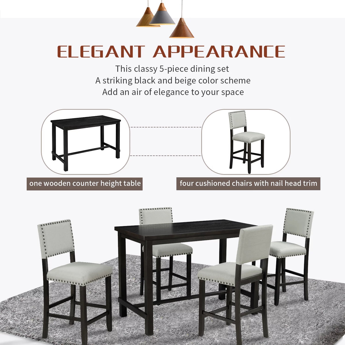5 Piece Counter Height Bar Table with 4 Chairs L57298