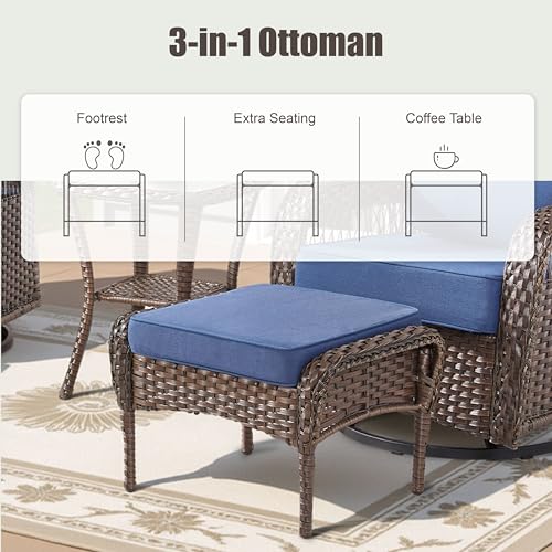 7 Pieces Wicker Outdoor Furniture Set with Swivel Chairs and Ottomans L180