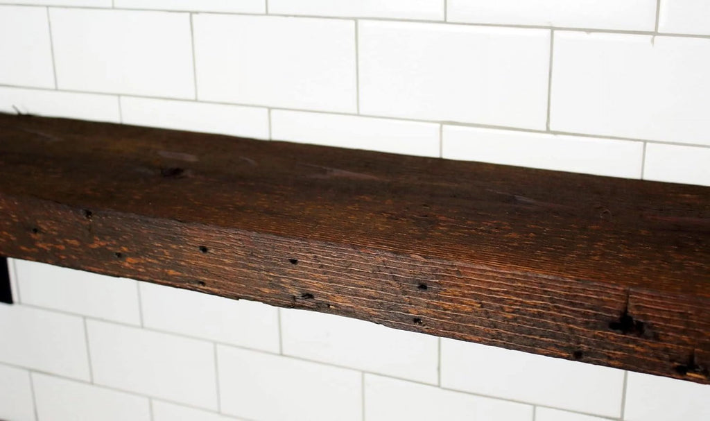 Reclaimed Wood Mantel Shelf with Steel Angle Brackets T726