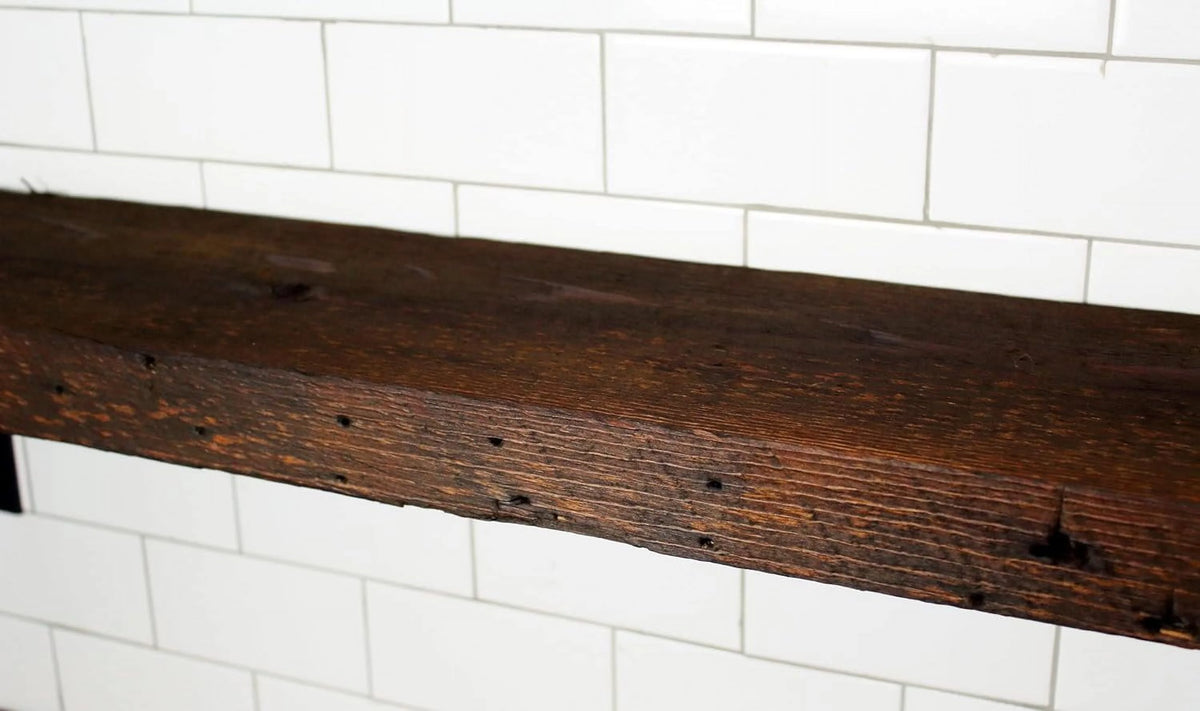 Reclaimed Wood Mantel Shelf with Steel Angle Brackets T726