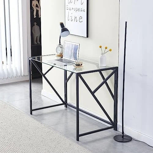 Modern Glass Computer Desk with Stainless Steel Frame Z124866