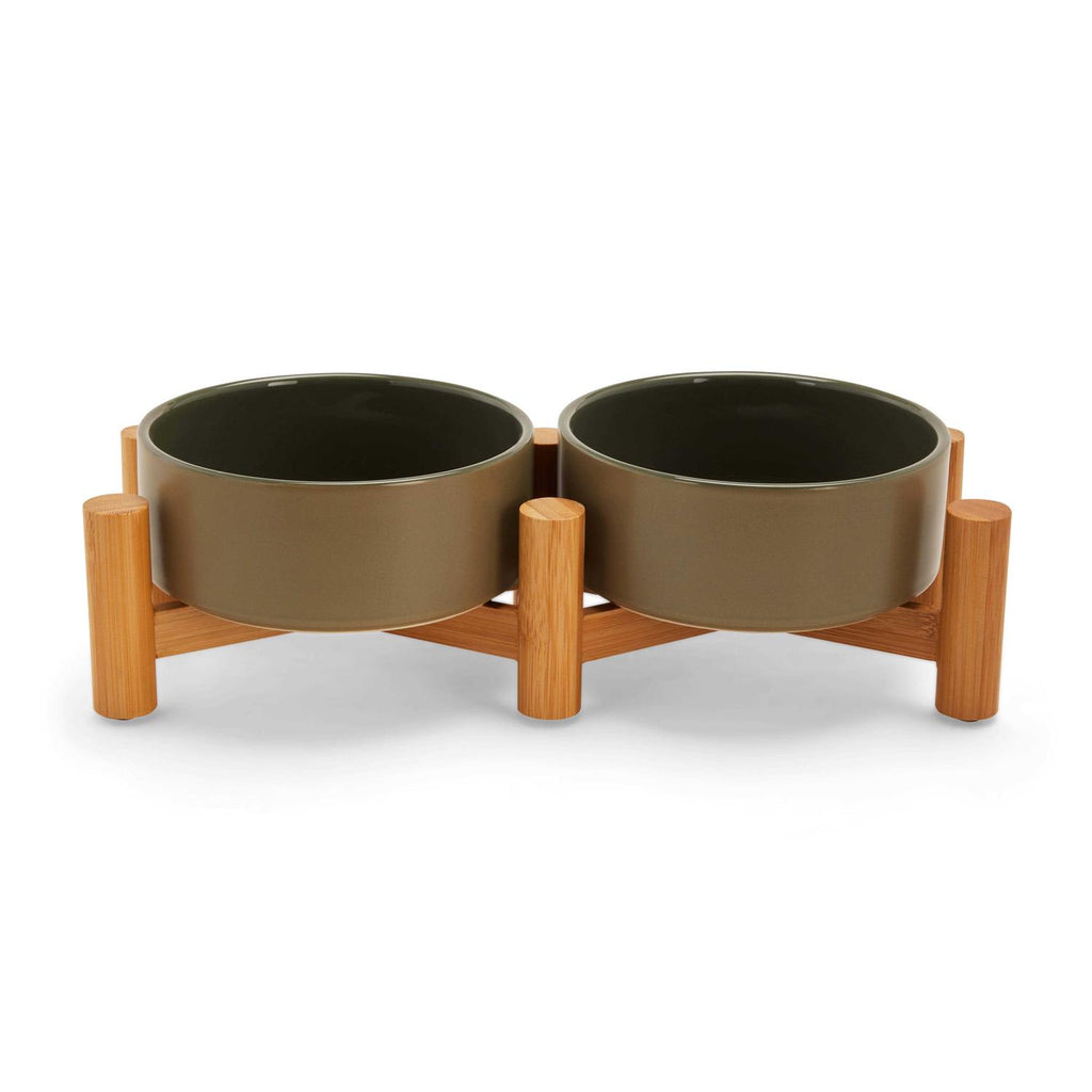 Ceramic & Bamboo Elevated Dog Double Diner B68012