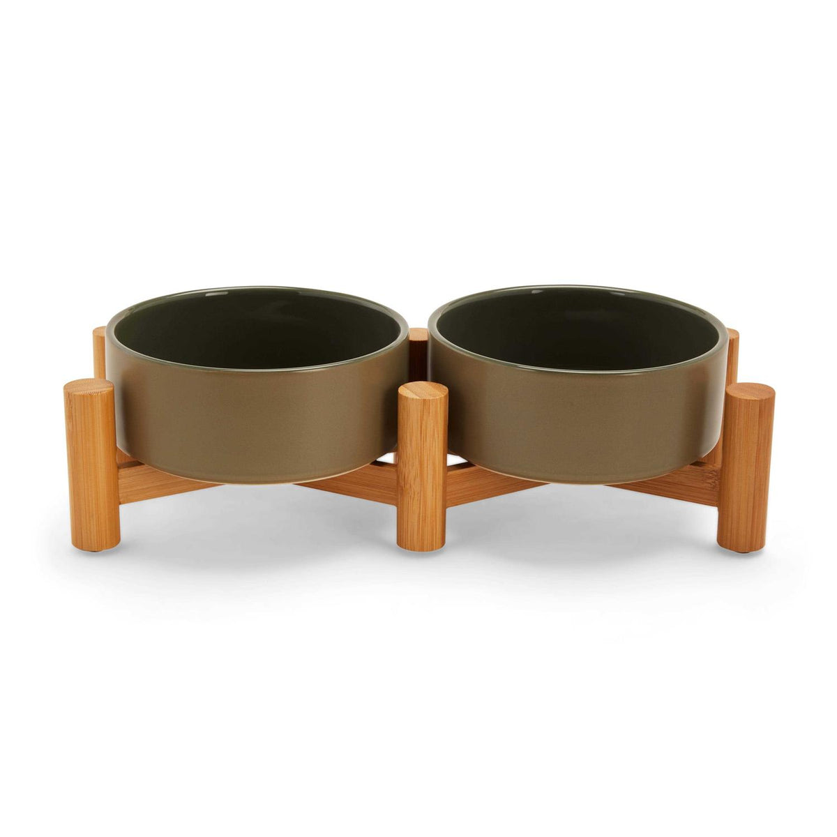 Ceramic & Bamboo Elevated Dog Double Diner B68012