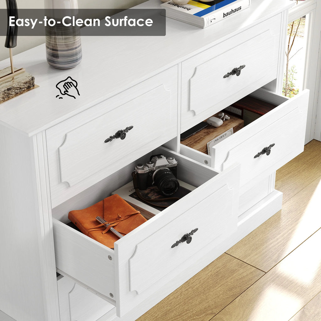 White 6 Drawer Wood Dresser D5798