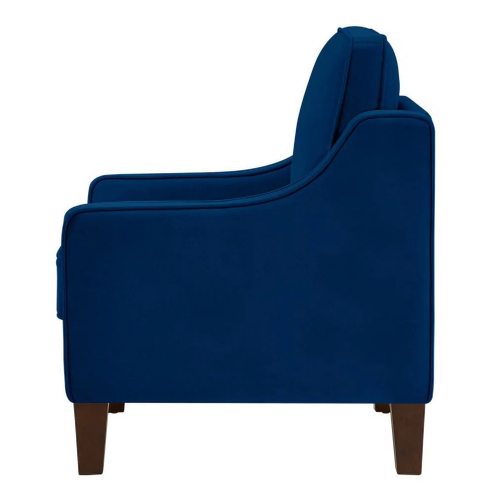 Navy Velvet Upholstered Armchair with Wooden Legs J474690