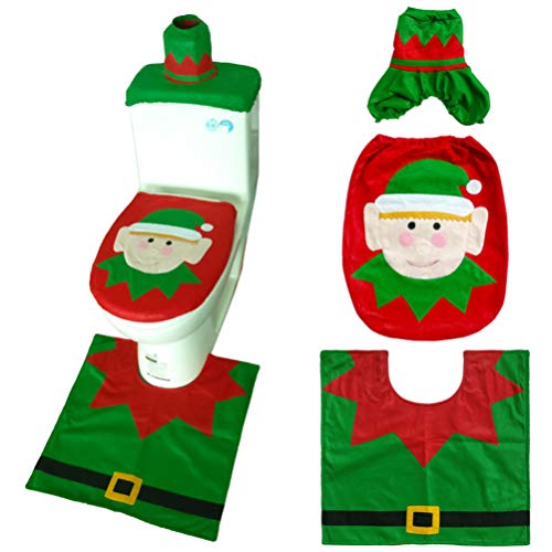 3 Pcs Christmas Toilet Seat Cover and Rug Set U137