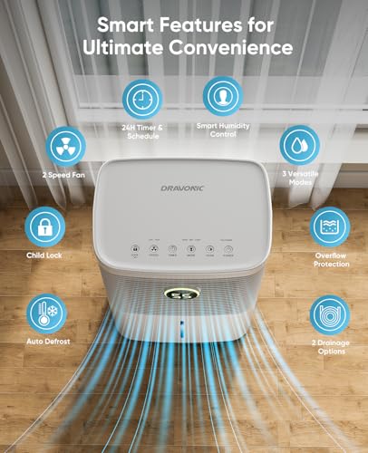 34 Pint Dehumidifier with Drain Hose, White V7143