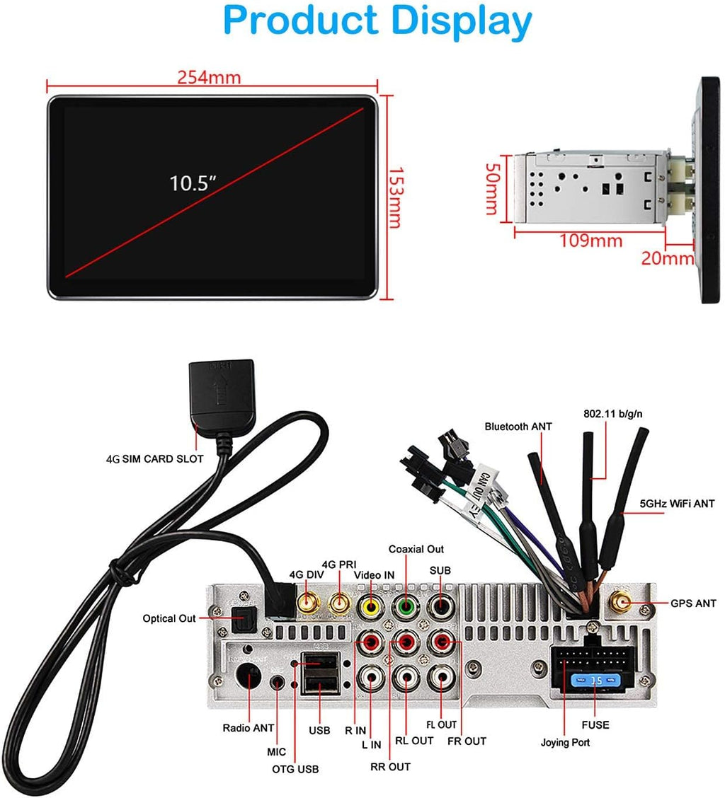 10.5 Inch Single Din Android Car Radio with Detachable Touch Display H78210