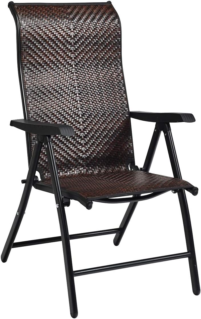 2 Piece Rattan Folding Reclining Chair with Adjustable Backrest M20759