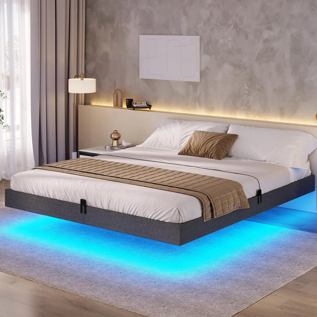 Queen Size LED Lights Metal Platform Bed D8520