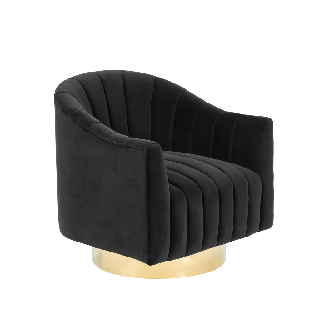 Velvet Upholstered Swivel Barrel Chair with Gold Base T57407