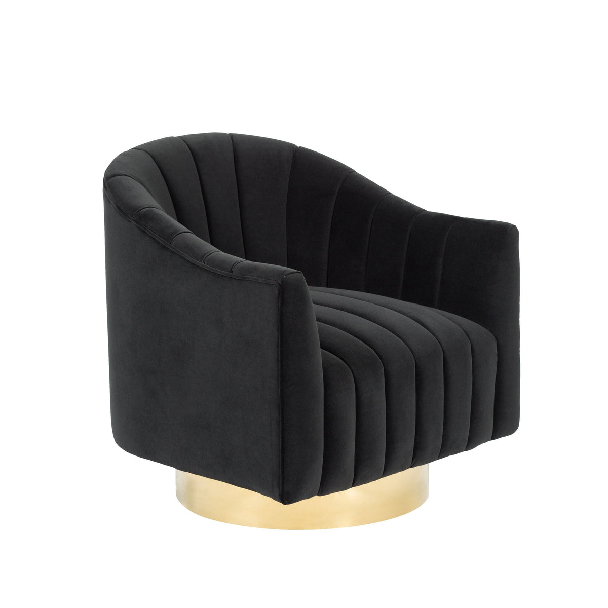 Velvet Upholstered Swivel Barrel Chair with Gold Base T57407