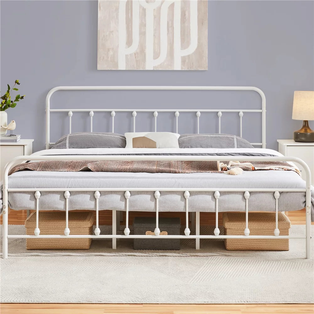 White California King Iron Platform Bed with Headboard and Footboard L22552