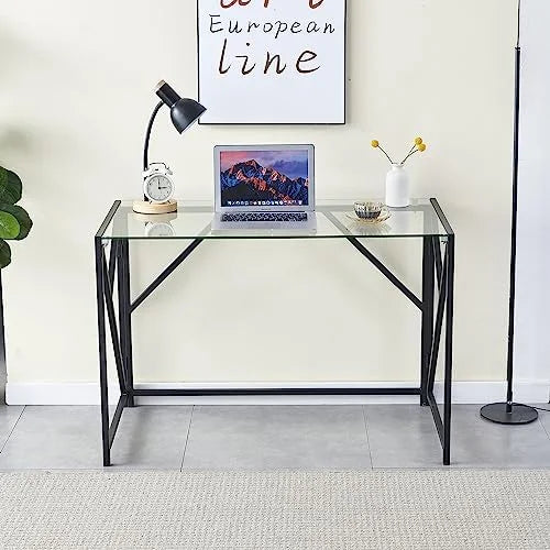 Modern Glass Computer Desk with Stainless Steel Frame Z124866