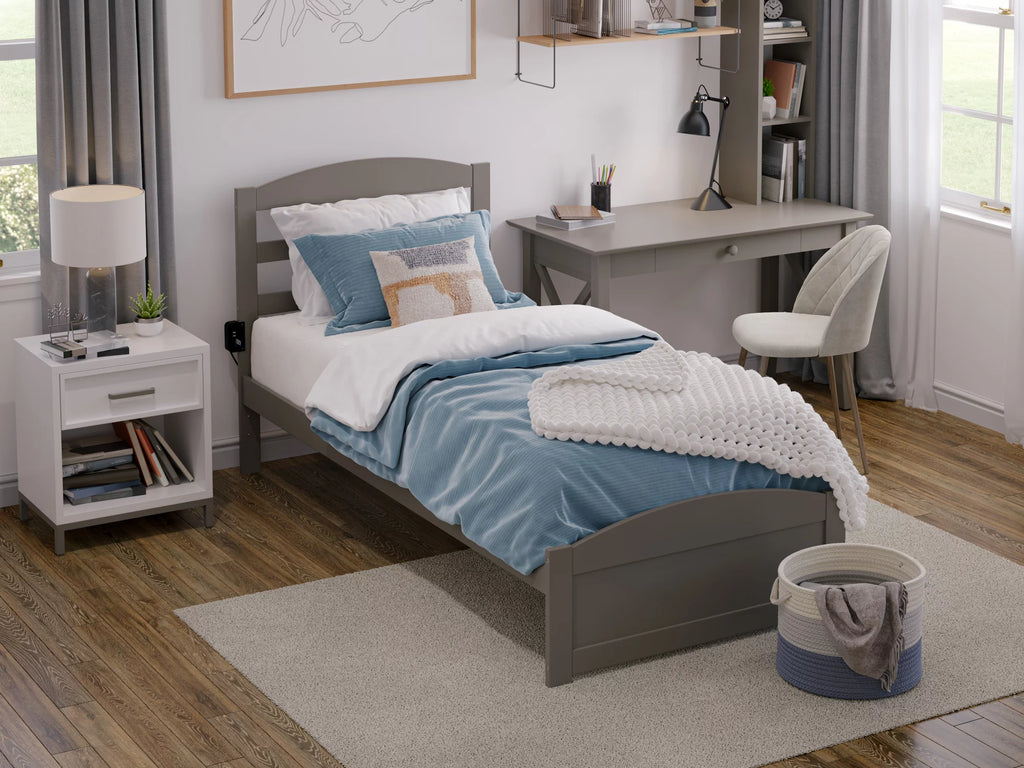 14" Twin XL Grey Wood Platform Bed Frame with Headboard and Footboard Z672