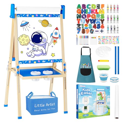 Adjustable Wooden Kids Art Easel with White Board and Chalk Board J30616