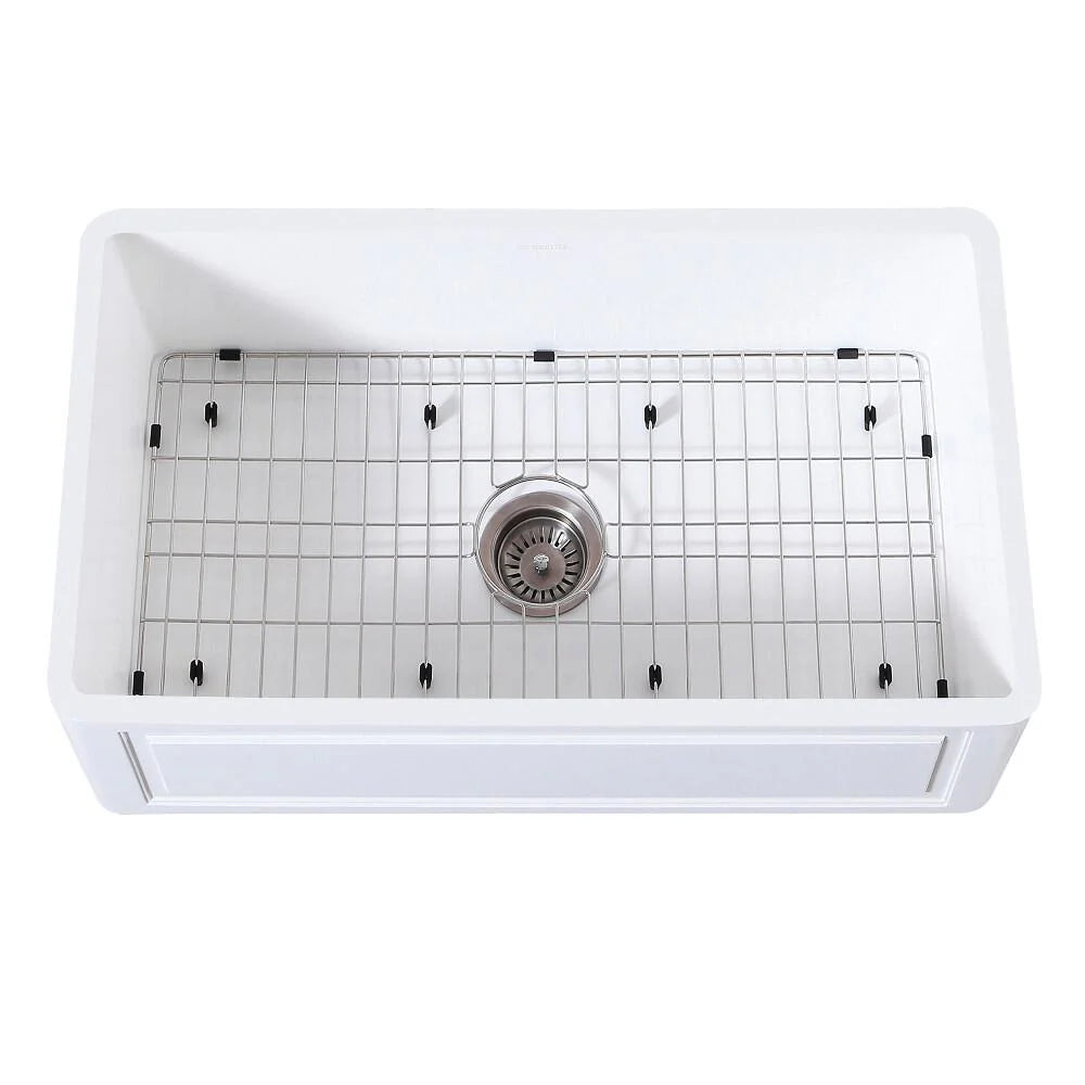 Matte White 33 In Farmhouse Kitchen Sink with Strainer and Grid G140