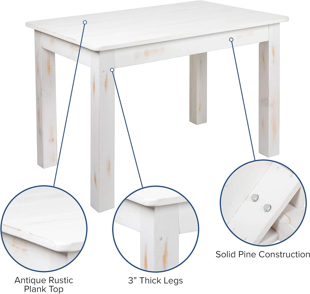 46" X 30" Rectangular Antique Rustic White Solid Pine Dining Table Q58488